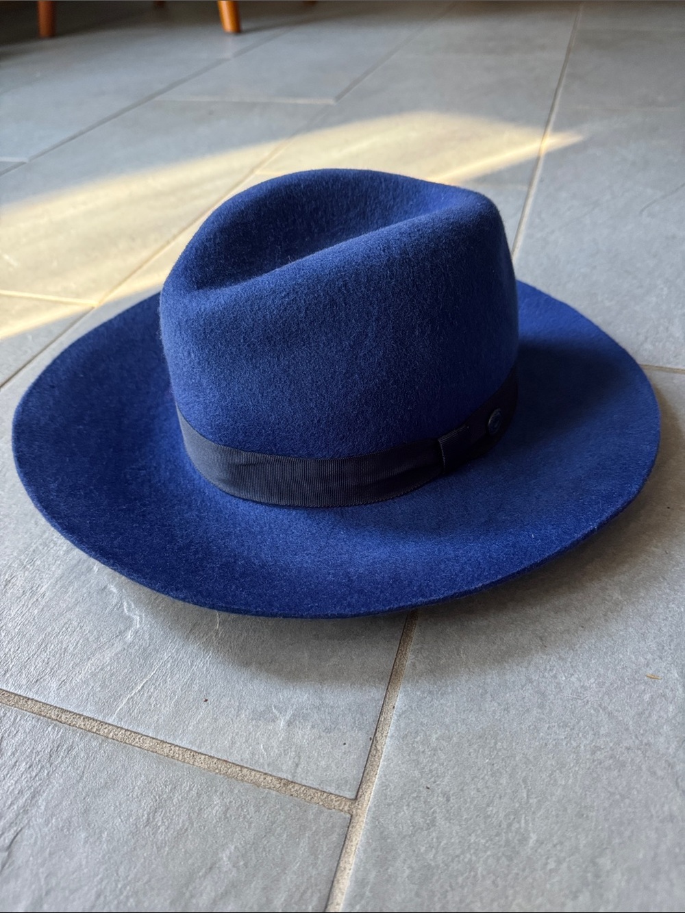 Grace Navy Blue Wool Felt Fedora with Black Band